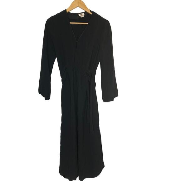 Shoshanna Waldorf Dress Cinched Waist Long Sleeve V-Neck Knee Length Black 4 - Picture 5 of 13